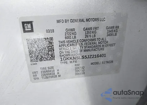 2018 GMC Acadia Sle-2 from USA, damaged, VIN 1GKKNSLS5JZ216401